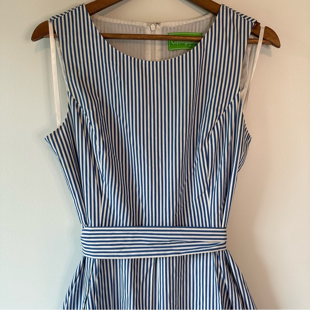 Pappagallo Blue White Fit & Flare Sleeveless Dress Nautical Preppy, size Medium - Picture 7 of 16